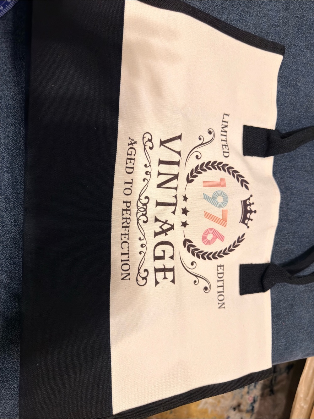 50th girls’ Vintage 1976 Canvas Tote Bag in Black and Cream gift bag NEW